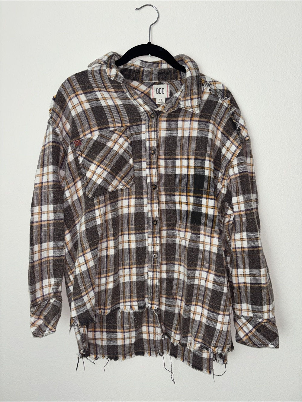 BDG Plaid Flannel Shirt Jacket in Brown, Cream & Black